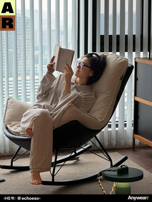 官网599！AR轻暖绒女士长袖长裤条纹翻领睡衣套装 时尚舒适可外穿家居服 高支半边绒董洁同款 商品图8