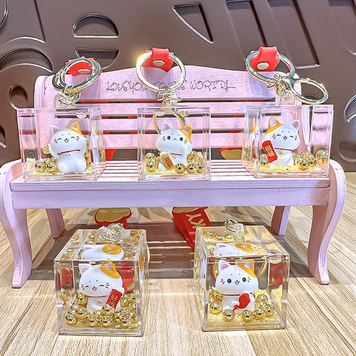 【新年纳福❗️元宝流沙招财猫】圆润可爱，，福来到，好运连连！马年漂流瓶入油钥匙扣创意可爱招福挂件精致包包车挂饰 商品图2