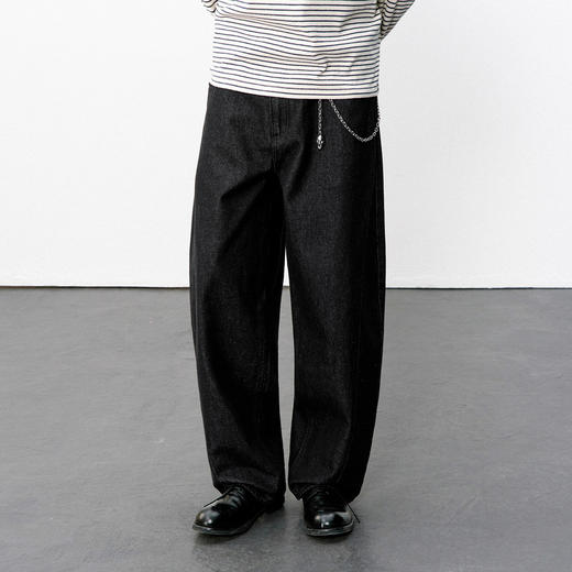 714street微水洗弧线弯刀牛仔裤男2026春季新款美式复古黑色原牛 商品图2