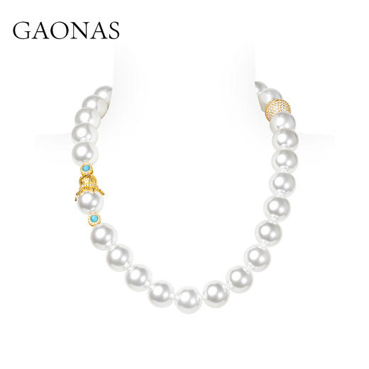GAONAS仿珍珠项链 鎏金华光16mm贵气白色珠项链11881XW 商品图0