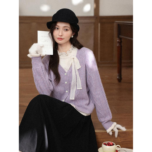 鹿向南「香芋奶芙」紫色假两件毛衣女秋冬慵懒风高级感针织衫上衣 商品图4