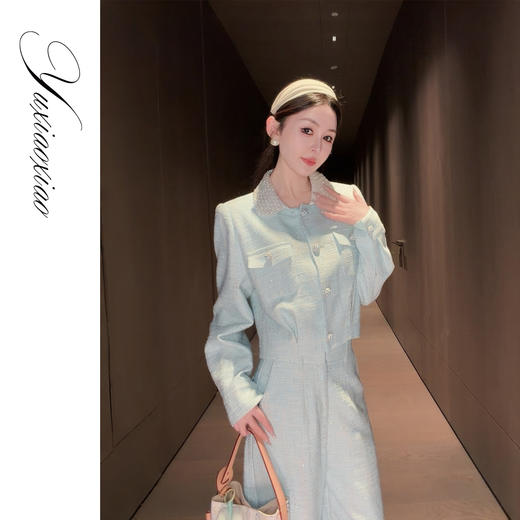 余潇潇【薄荷奶绿】含羊毛醋酸桑蚕丝小香风外套&宽松直筒休闲裤 商品图2