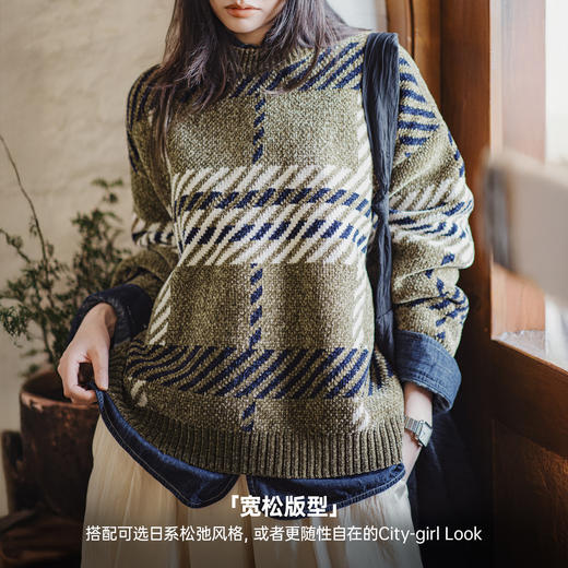 马登复古雪尼尔格纹宽松圣诞套头保暖加厚实毛衣软糯针织衫女秋冬 商品图2