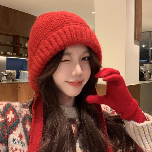 【一帽两用❗️巴拉克拉法帽子】保暖御寒，显脸小，柔软舒适，软糯亲肤！赫本风绑带堆堆帽女冬季保暖圣诞红毛线帽本命年新年马年 商品图4