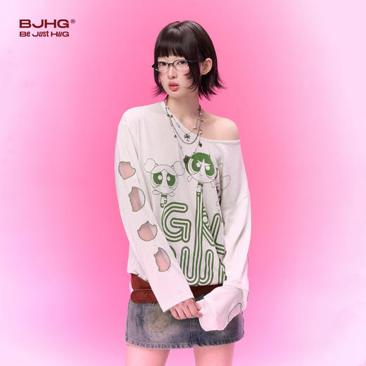 【飞天小女警联名】BJHG不计后果长袖T恤女春薄款美式打底衫内搭 商品图0
