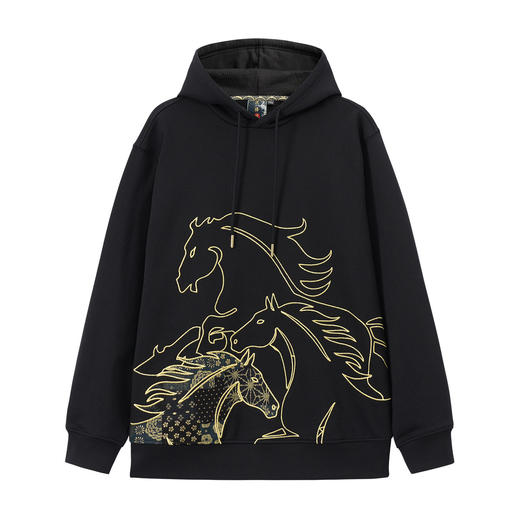 ONIARAI/鬼洗26春新品泥棒蓝马剪影拼花布刺绣连帽卫衣男 26NOB53 商品图3