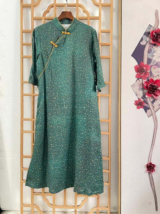 「断码清仓」精品新中式100%苎麻双层荷叶袖前开口旗袍连衣裙 L码  ZFYY293 商品图0