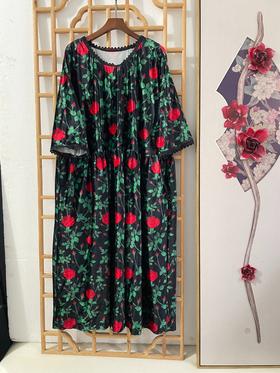 「断码清仓」阔太太进口印花金丝绒连衣裙 2XL码  ZFYY289