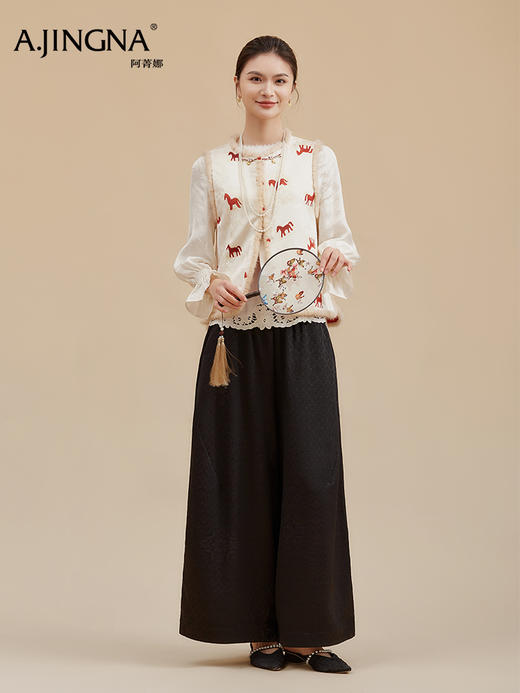 【淘衣节专享】阿菁娜冬季新款软糯水貂毛马甲两面穿童趣印花节日氛围感保暖叠穿内搭F30D203018 商品图2