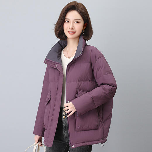 丁摩 紫色羽绒服女冬季爆款90白鸭绒大码立领上衣368016 商品图0