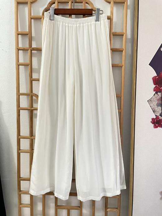 「断码清仓」精品新中式100%桑蚕丝双层侧百褶阔腿裤真丝裤 M码  ZFYY281 商品图0