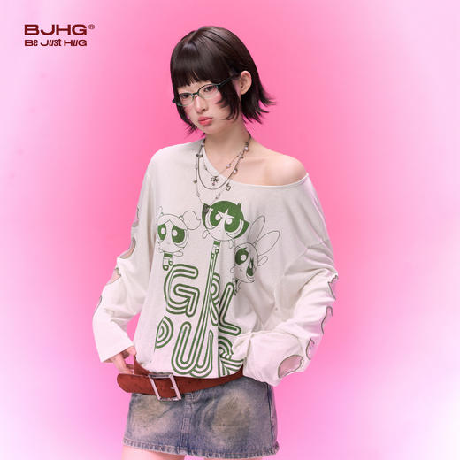 【飞天小女警联名】BJHG不计后果长袖T恤女春薄款美式打底衫内搭 商品图1