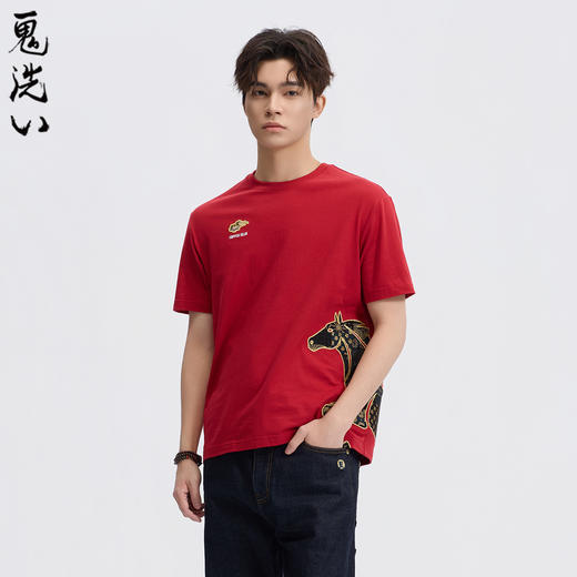 ONIARAI/鬼洗26春季新品泥棒蓝马剪影拼花布刺绣短袖T恤 26NOB30 商品图1