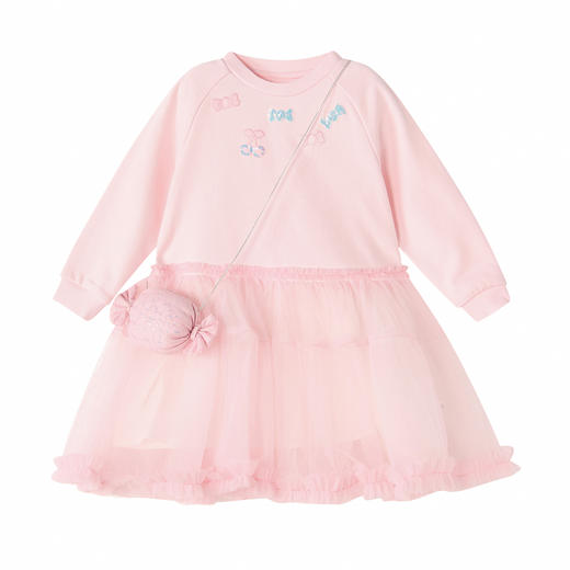 笛莎Deesha 童装女童连衣裙2026春新款公主风糖果绣标长袖卫衣网纱裙 商品图4