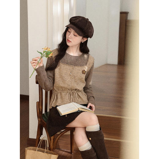 鹿向南「榛果手记」假两件棕色毛衣女秋冬新款洋气高级针织衫上衣 商品图3