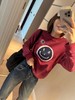 F010417休闲复古蓝调笑脸印花加绒上衣宽松下摆抽绳外穿女士卫衣 商品缩略图1