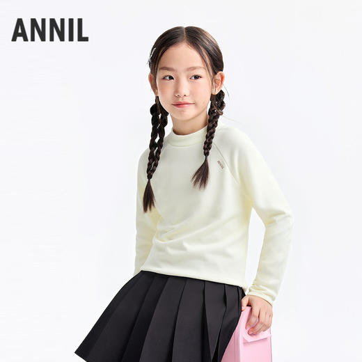 【双面绒感蓄热上衣】男女童插肩袖显瘦保暖立领长袖针织衫春季新款安奈儿童装EM611715 商品图1