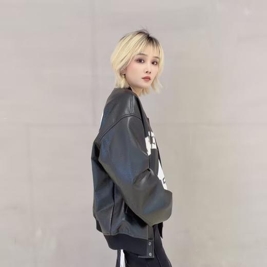 NC棒球领撞色字母夹棉皮外套51029（黑） 冬季 254030130321 商品图2