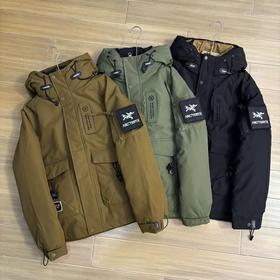 F010421新款户外白鸭绒短款轻量连帽工装羽绒服