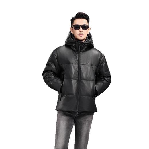 丁摩 海宁真皮皮衣男士牛皮羽绒服可脱卸连帽白鹅绒保暖外套6815 商品图4