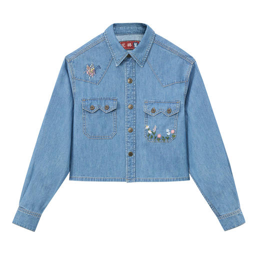 ONIARAI/鬼洗26春季新品泥棒蓝花福蝶绣花牛仔衬衫女 N340254 商品图3