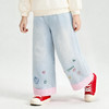 笛莎Deesha 童装女童裤子2026春新款可露丽风软萌绣花白水洗棉牛仔阔腿裤 商品缩略图1
