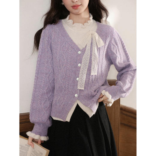 鹿向南「香芋奶芙」紫色假两件毛衣女秋冬慵懒风高级感针织衫上衣 商品图3