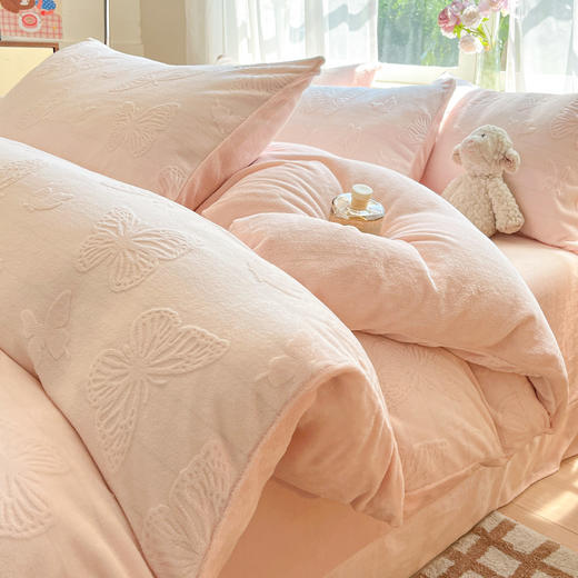230克雕花牛奶绒四件套  双拼法莱绒珊瑚绒防静电加厚套件 商品图10