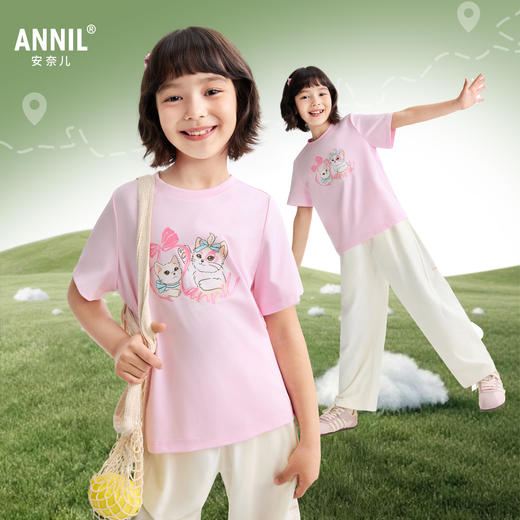 女童圆领短袖针织衫夏季新款安奈儿童装EG621582 商品图1