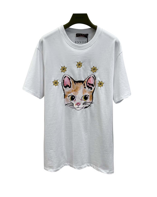 女款猫咪印花刺绣宽松短袖T恤ba012 商品图0