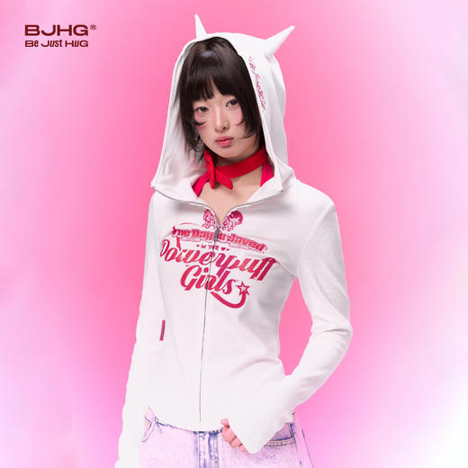 飞天小女警联名BJHG不计后果连帽卫衣女春季新款立领修身针织开衫 商品图1