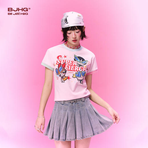 飞天小女警联名 BJHG不计后果复古卡通正肩t恤女款夏新款舒适短袖 商品图1