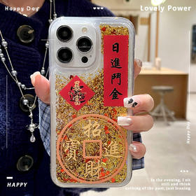 【日进斗金❗️金箔手机流沙壳】福气上手，添福添喜，好运连连！马年新年适用iphone16保护套苹果11手机壳15/14/13高透软壳