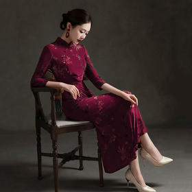 收腰鱼尾国风新中式长袖旗袍改良年轻款高级感修身旗袍SC22096