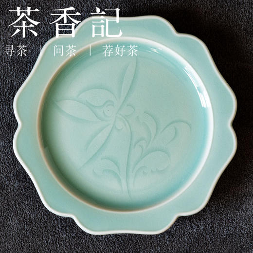 茶香记葵口手工刻绘兰花杯托杯垫青釉陶瓷家用茶具实用茶道零配 商品图1