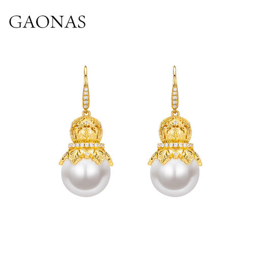 GAONAS 仿珍珠耳饰 鎏金华光16mm白色珠耳环11880EW 商品图0