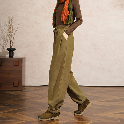 百媚生 苎麻加绒加厚休闲裤文艺百搭女裤子宽松灯笼裤棉裤TDA-8839 商品图2