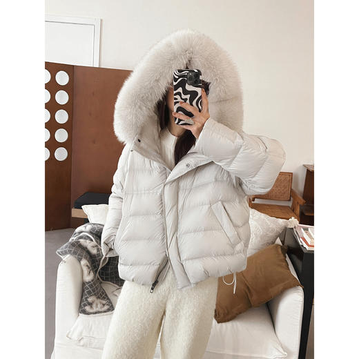 【贵气拉满 90白鸭绒 狐狸毛领】2026哑光韩版小个子连帽下摆抽绳秋冬女式羽绒服！ 商品图3