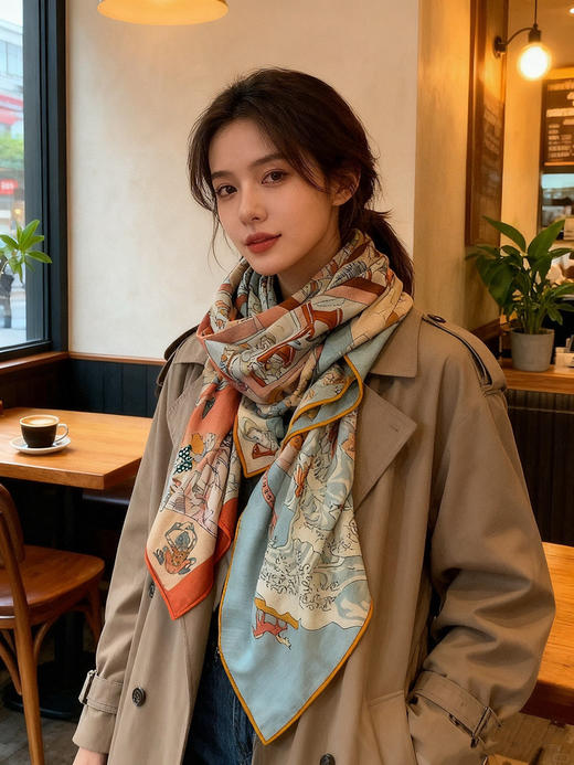 秋冬特惠💰450 爱马仕围巾 “马术学院”双面同色丝绒披肩～手工卷边丝绒方巾 商品图0