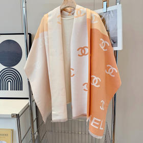 秋冬特惠💰150 香奈儿围巾 羊绒双面橘色拼色大披肩