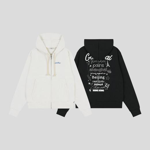 GOODBAI 新款城市系列休闲宽松撞色印花连帽拉链卫衣外套男女同款 商品图0