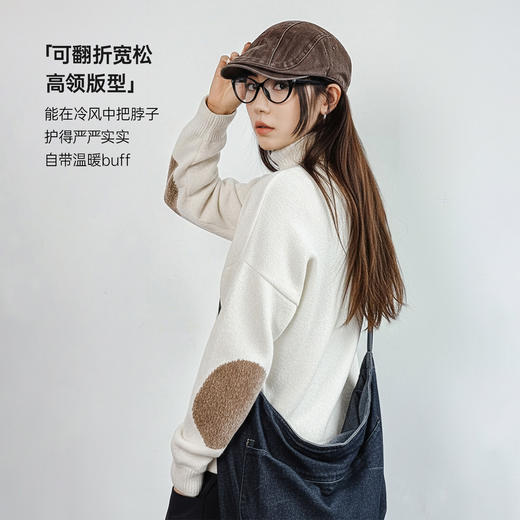 马登复古米白色雪尼尔宽松高领加厚保暖针织毛衣内搭上衣秋冬女式 商品图2