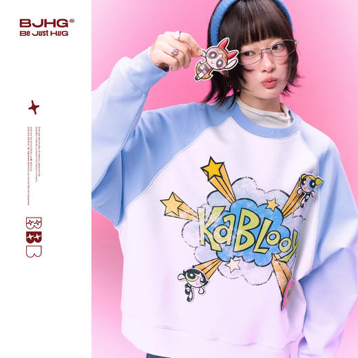 飞天小女警联名BJHG不计后果无帽卫衣女款春季新款潮粉色贴贴上衣 商品图0