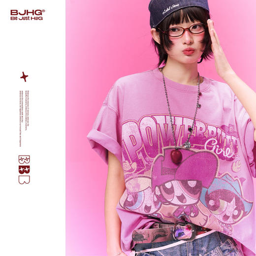 飞天小女警联名 BJHG不计后果复古卡通t恤女款夏新款宽松透气上衣 商品图0