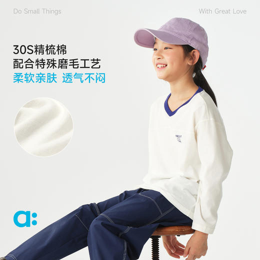 allblu幼岚撸猫棉儿童V领T恤，柔软舒适，儿童长袖 商品图1