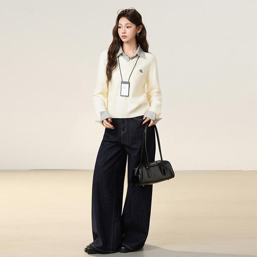 西遇假两件套头毛衣女2026年春季新款韩系慵懒高级感百搭针织衫SS060053 商品图1