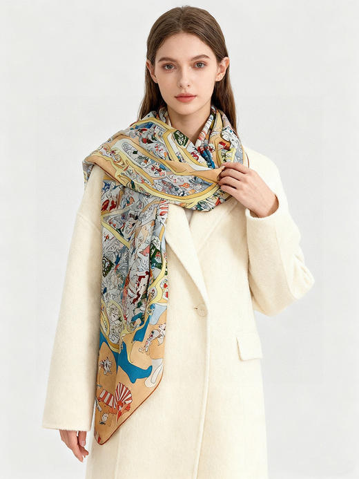 秋冬特惠💰450 爱马仕围巾 “马术学院”双面同色丝绒披肩～手工卷边丝绒方巾 商品图1