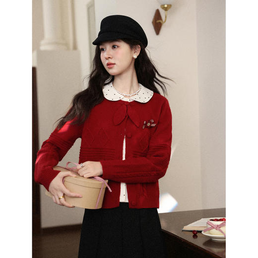 鹿向南「微醺玫瑰」新年红色假两件针织衫上衣秋冬季慵懒风毛衣女 商品图3