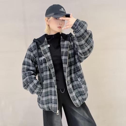 NC撞色连帽格子夹棉外套51028（黑） 冬季 154040190321 商品图1