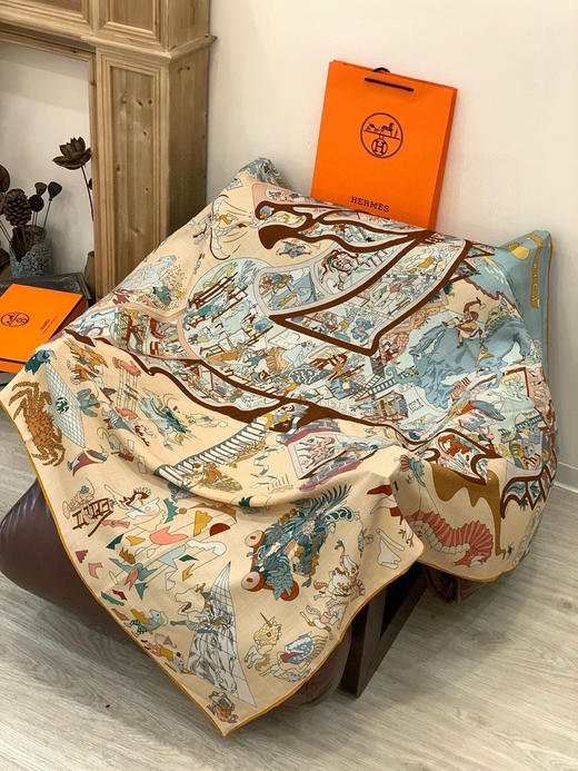 秋冬特惠💰450 爱马仕围巾 “马术学院”双面同色丝绒披肩～手工卷边丝绒方巾 商品图6